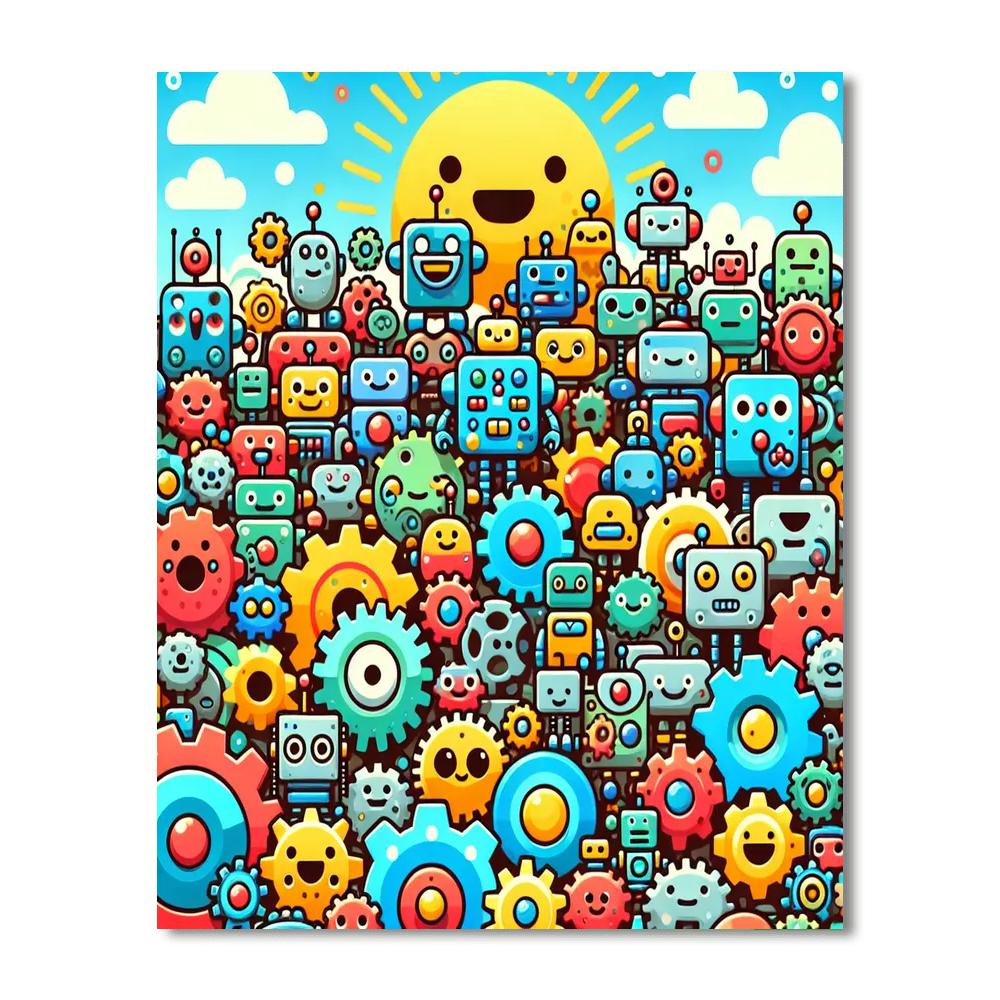 Playful Robot Crew Paint By Numbers Art