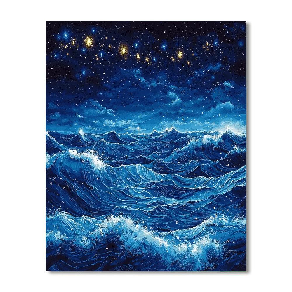 Utagawa Hiroshige Inspired Waves And Starlit Skies  Painting By Numbers Kit
