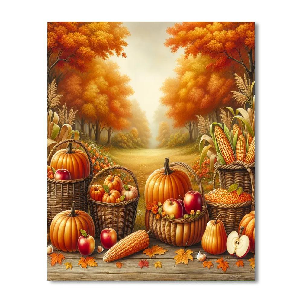 Rustic Autumn Harvest Scene Numbered Painting Kits