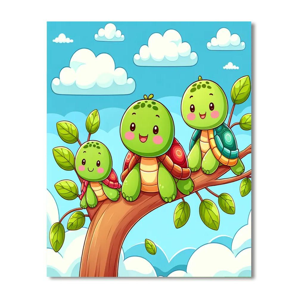 Cheerful Treetop Turtles Paint By Numbers
