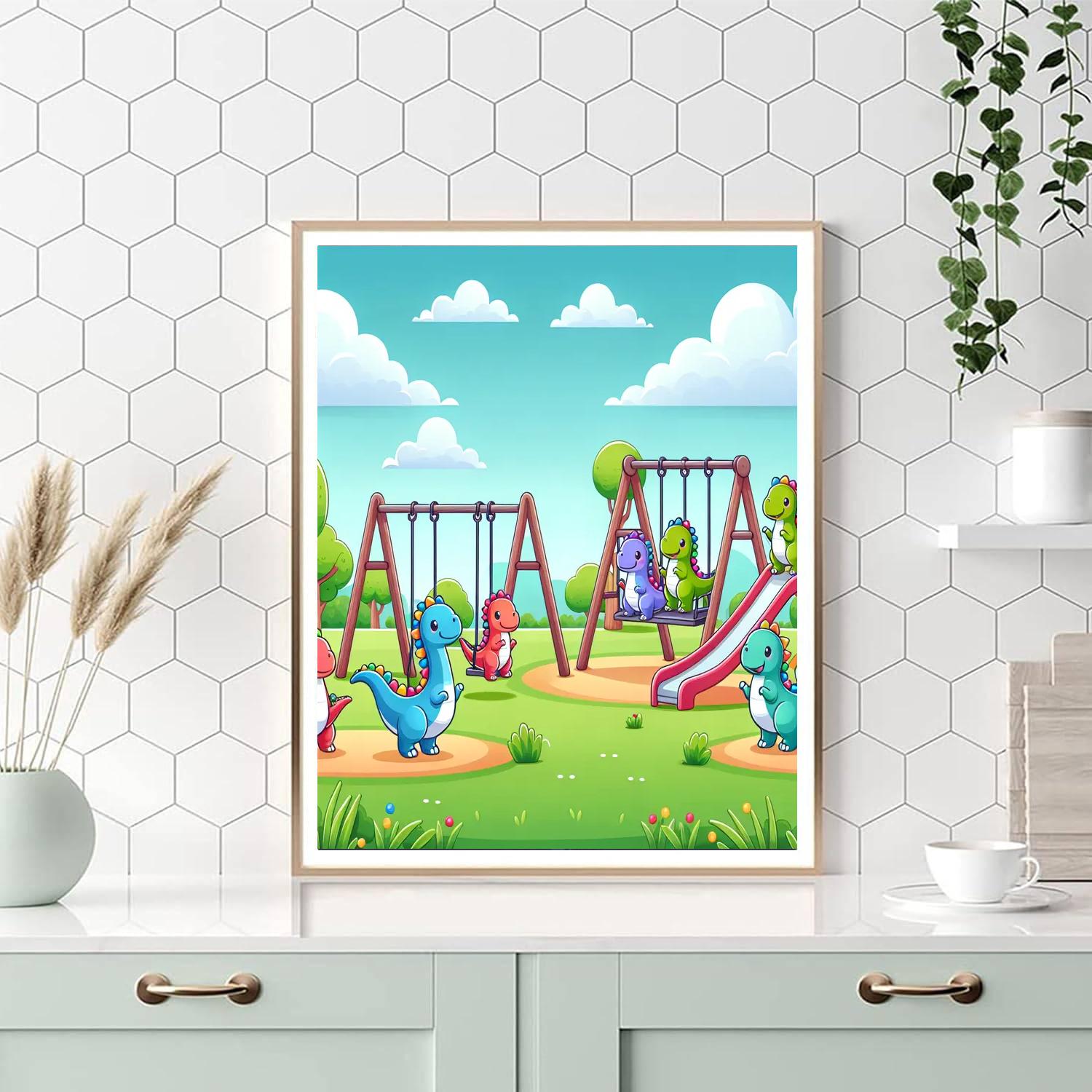Cute Dinosaurs Playground Painting Number Kit