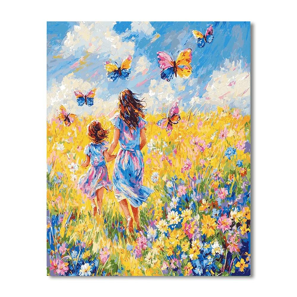 Chasing Butterflies With Mom Number Painting