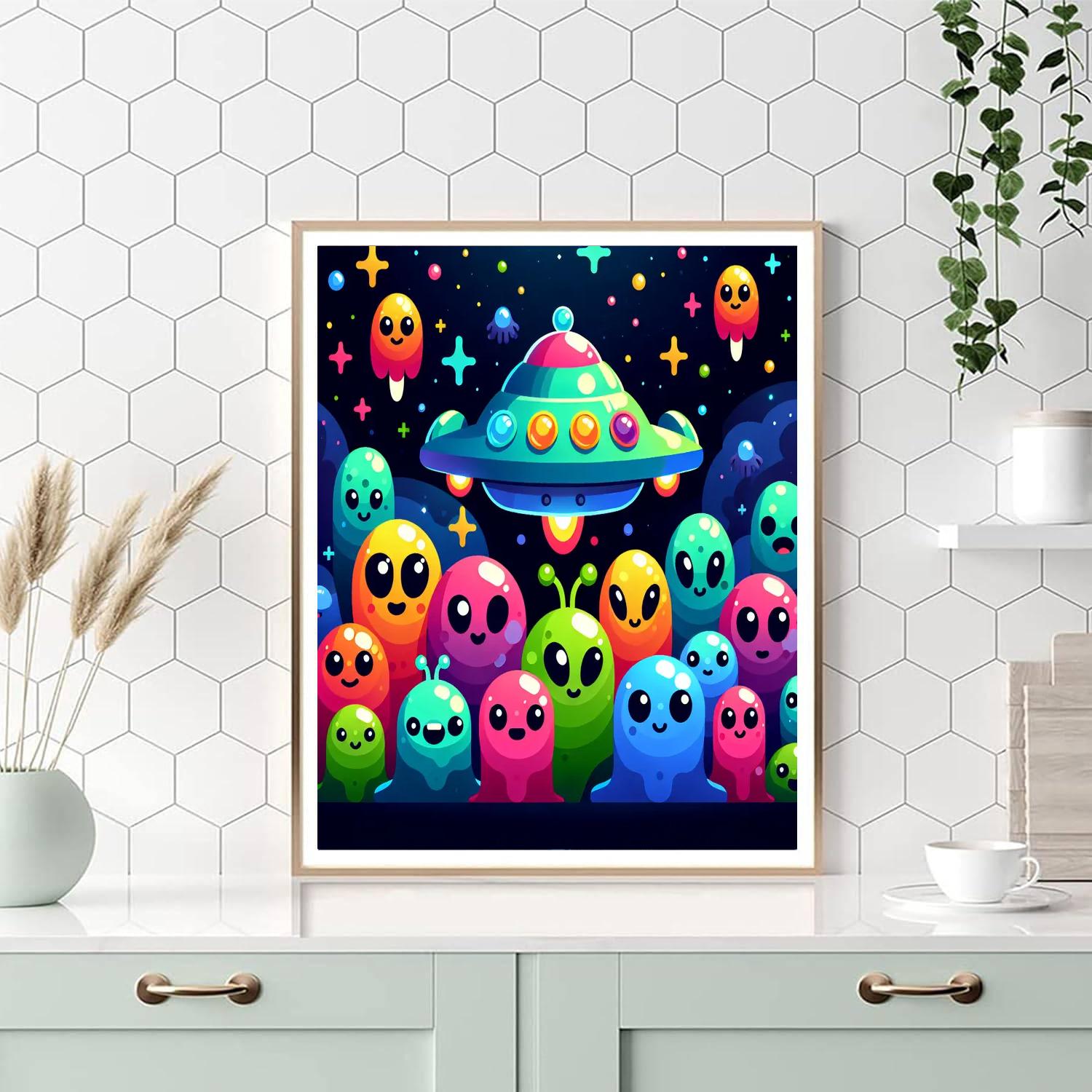 Space Explorer With Friendly Aliens DIY Paint By Numbers