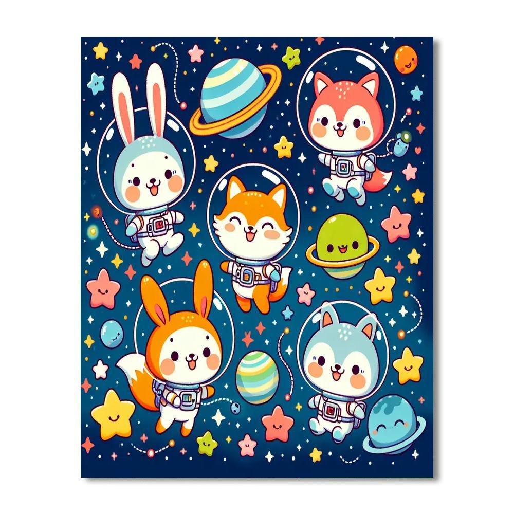 Cute Critters In Space Paint By Numbers Art