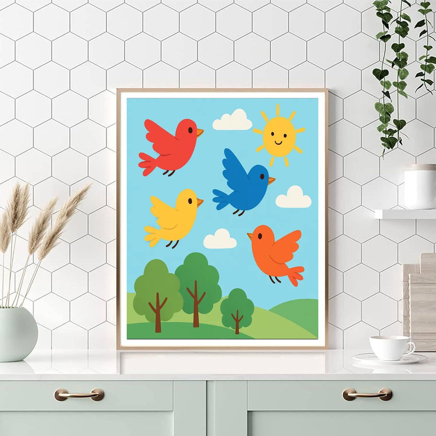 Colorful Birds In Flight Paint By Number