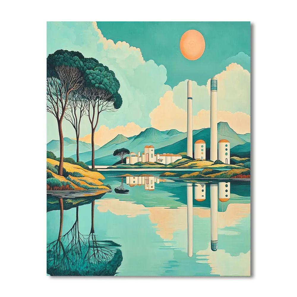 Giorgio De Chirico Inspired Futuristic Oasis  Number Painting