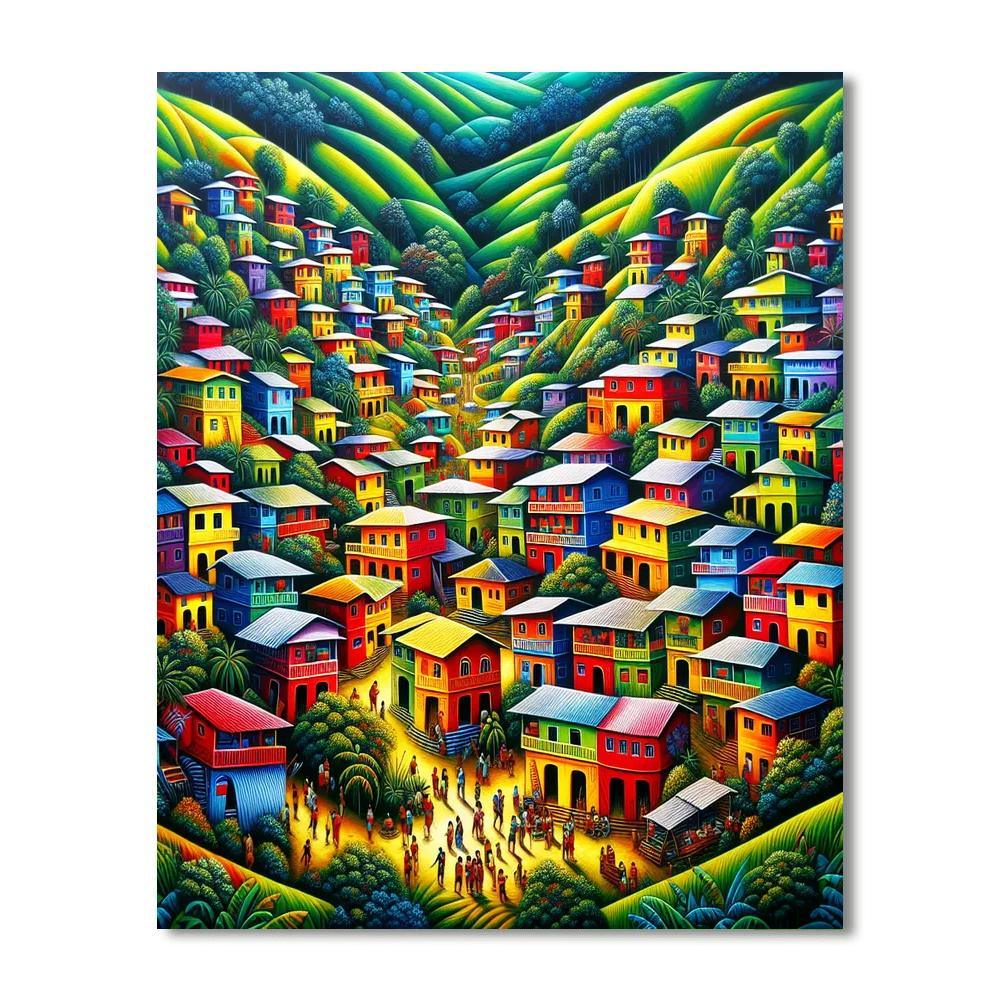 Vibrant Village Vista Paint By Numbers Art