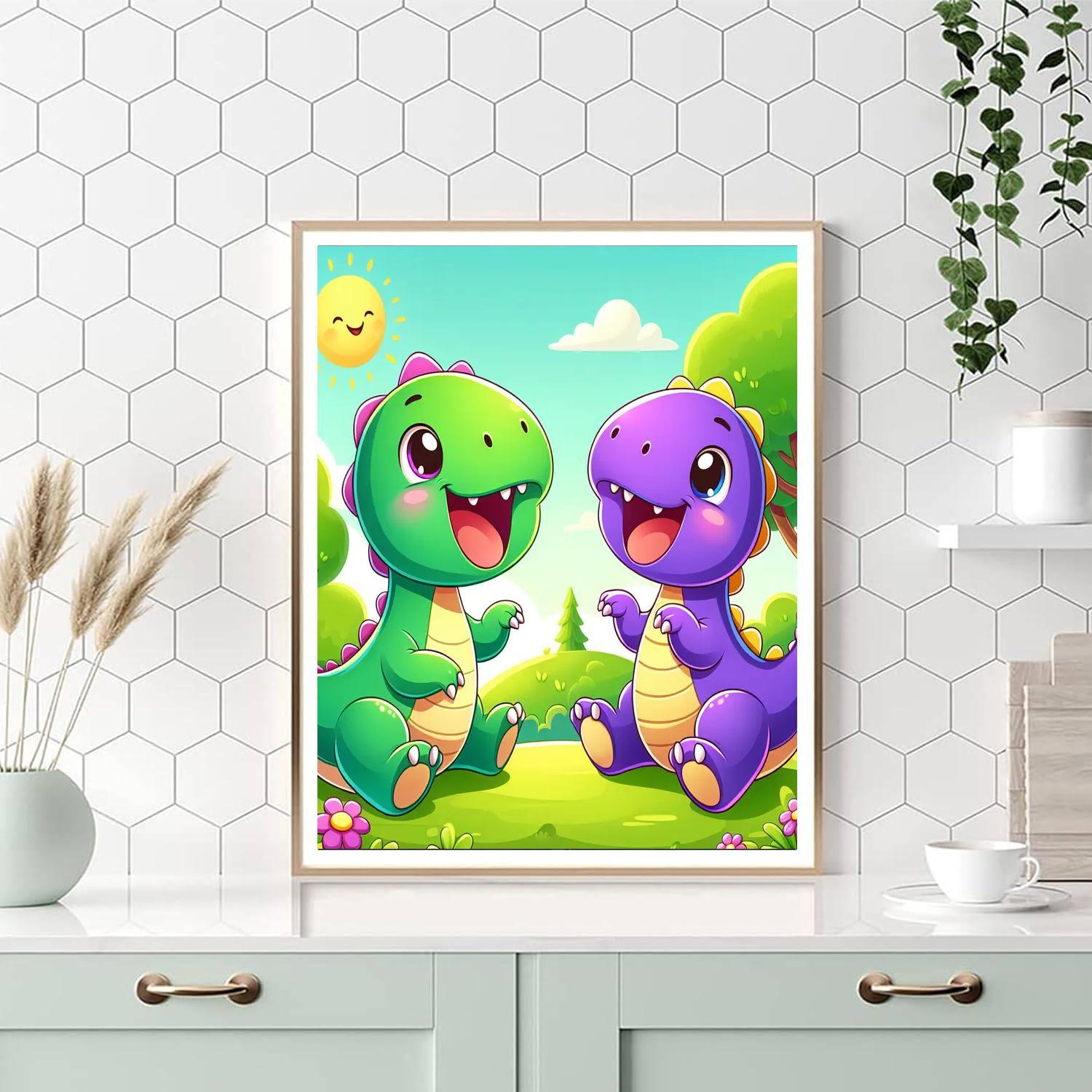 Curious Baby Dinosaurs Paint By Numbers Art