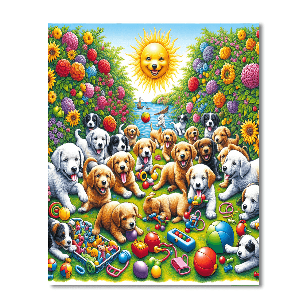 Playful Puppy Mischief Painting Number Kit