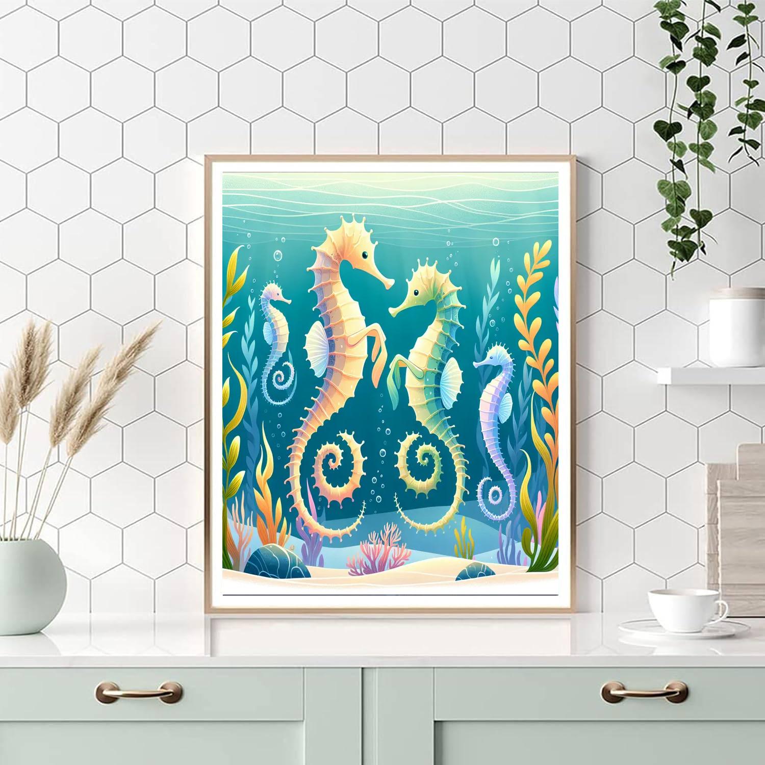 Sunlit Seahorse Ballet Number Painting