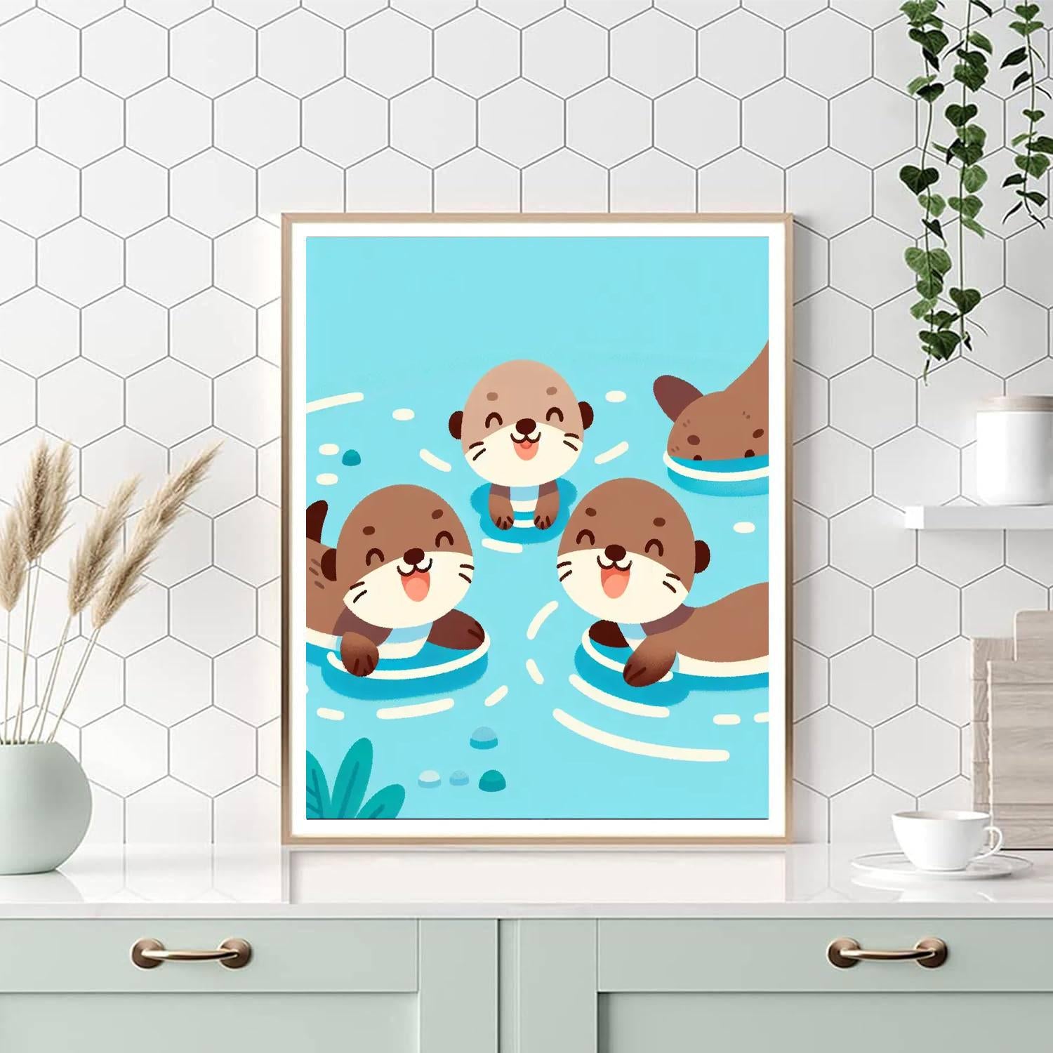 Cheerful Otters Number Painting