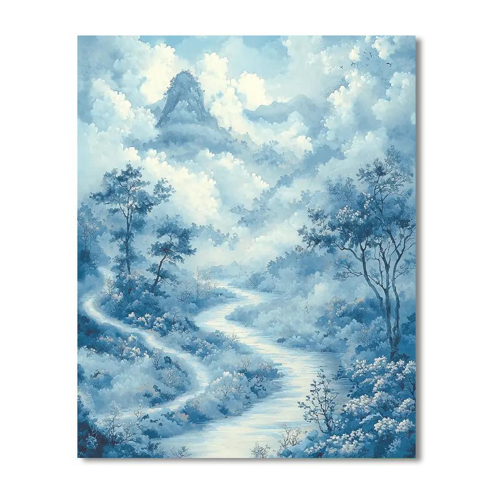 Utagawa Hiroshige Inspired Tranquil River Of Clouds  Number Painting