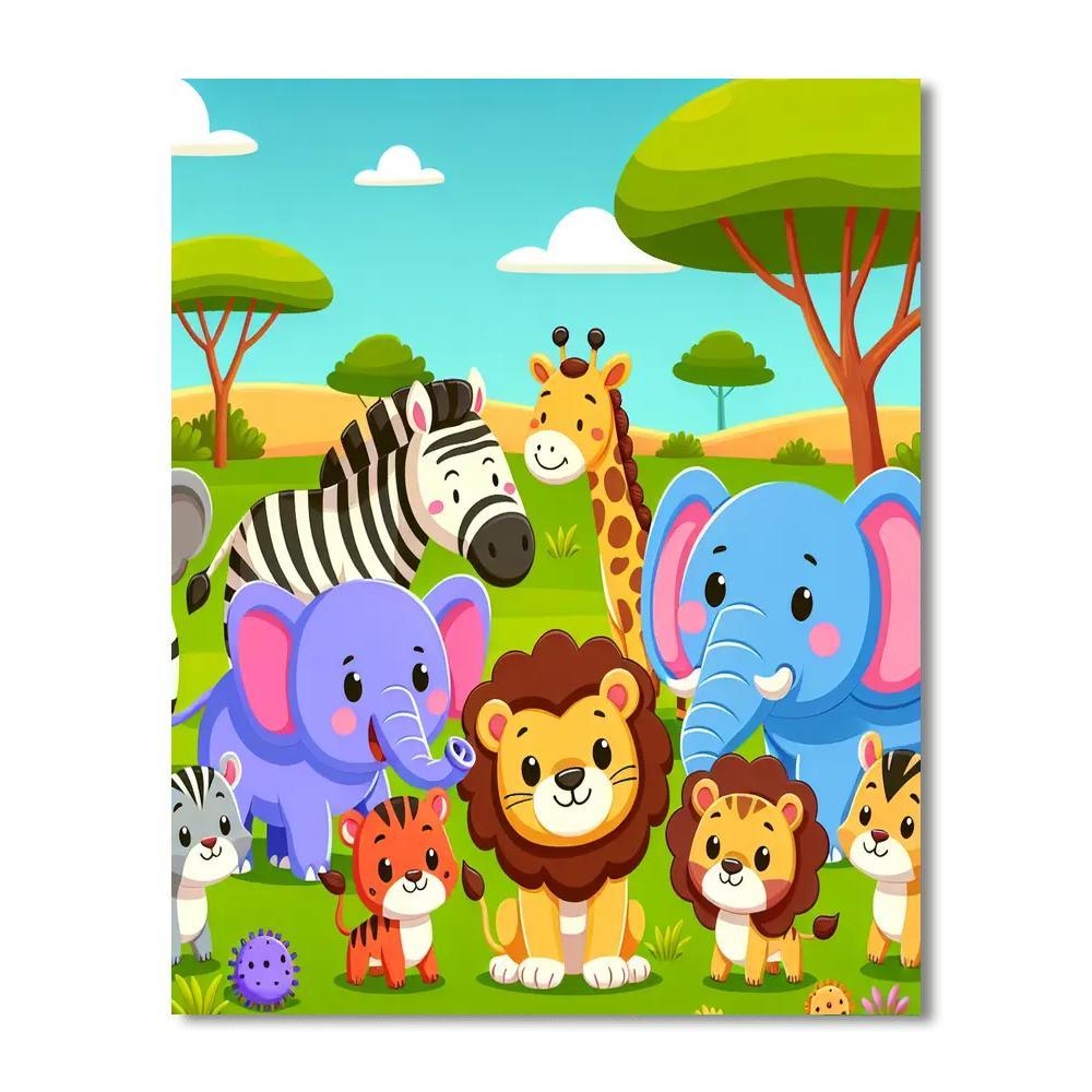 Friendly Animal Safari Paint By Numbers Art