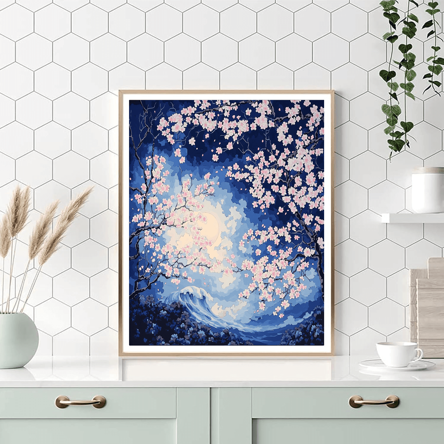 Hokusai Inspired Mystical Cherry Blossoms Night  Paint By Numbers Art