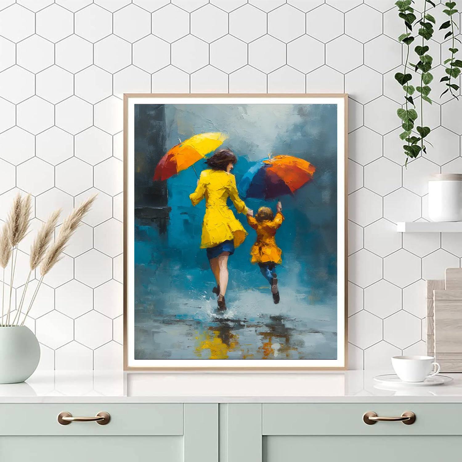 Dancing With Mom In The Rain Painting Number Kit