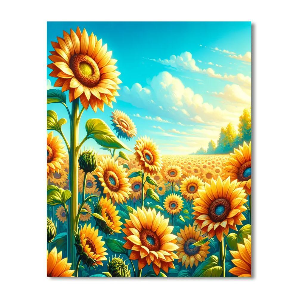 Radiant Field Of Sunflowers Number Painting