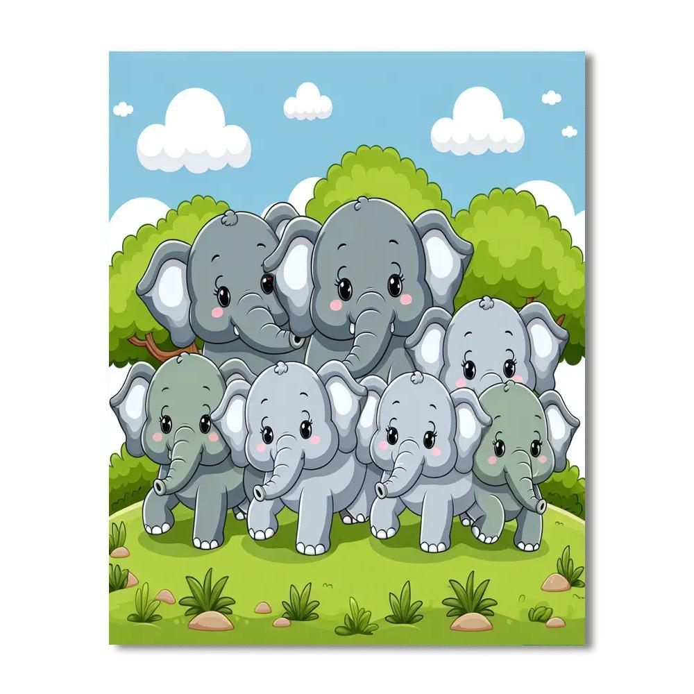 Charming Elephant Family Numbered Painting Kits