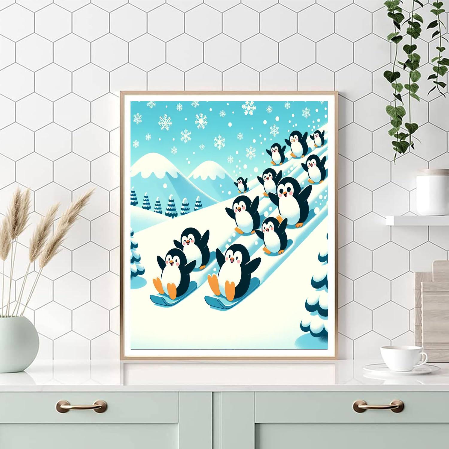 Winter Penguins Number Painting