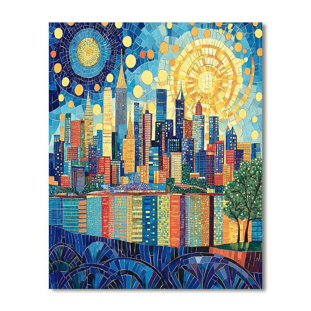 Gustav Klimt Inspired Mosaic Cityscape  Paint By Number