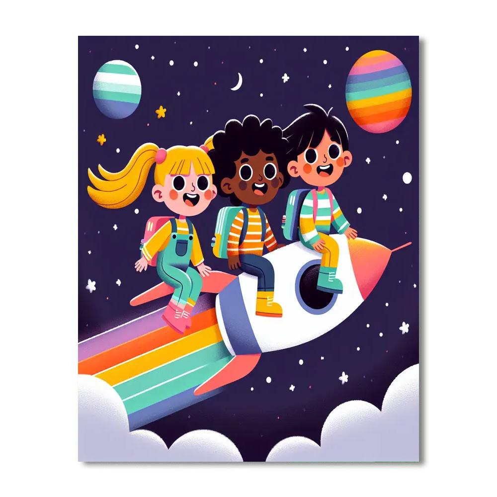 Rocket To Rainbow World Painting By Numbers Kit