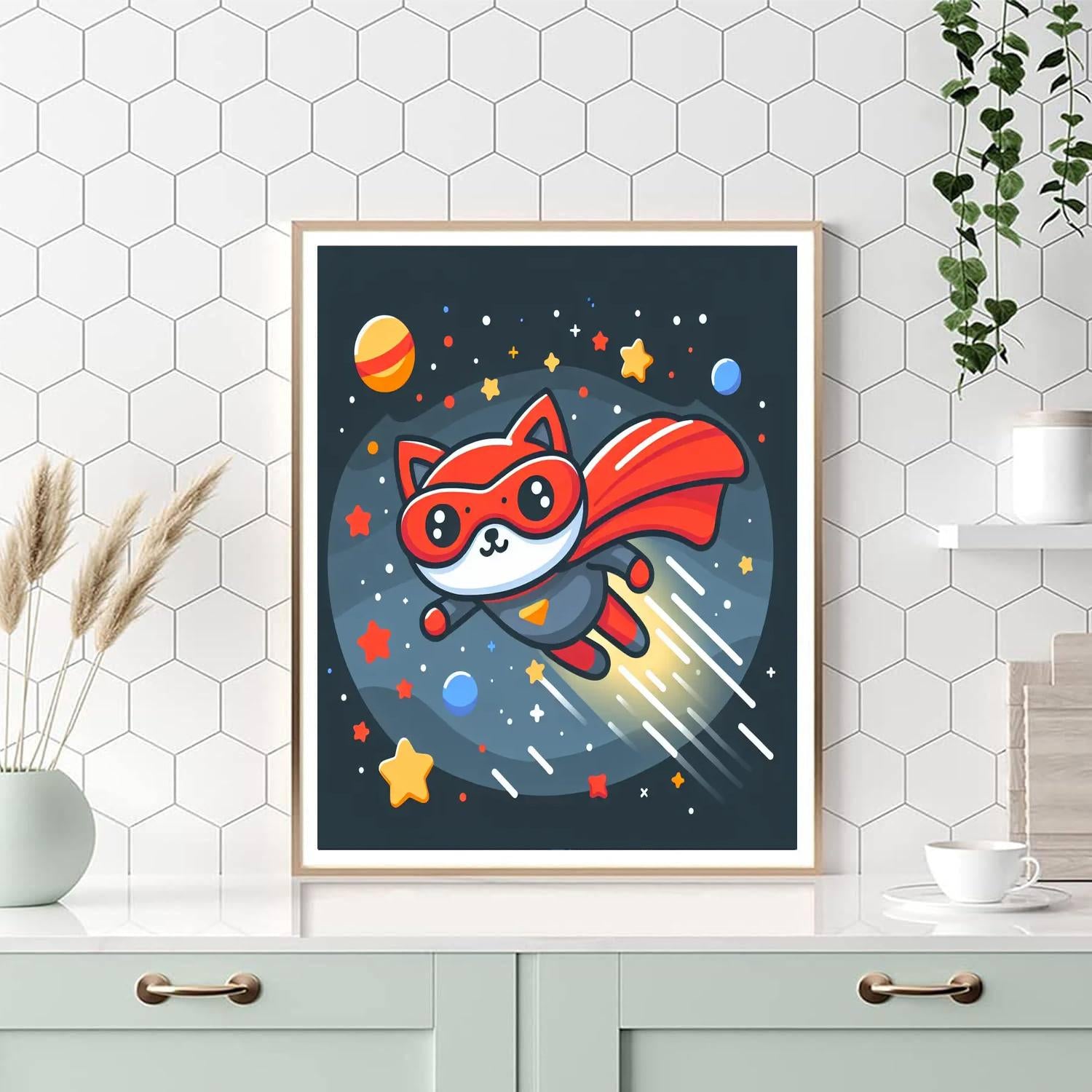 Superhero Space Cat Paint By Numbers Art