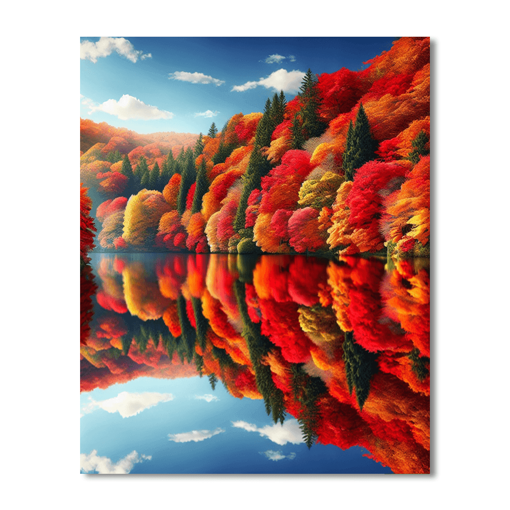 Serene Autumn Lake Reflection Painting Number Kit