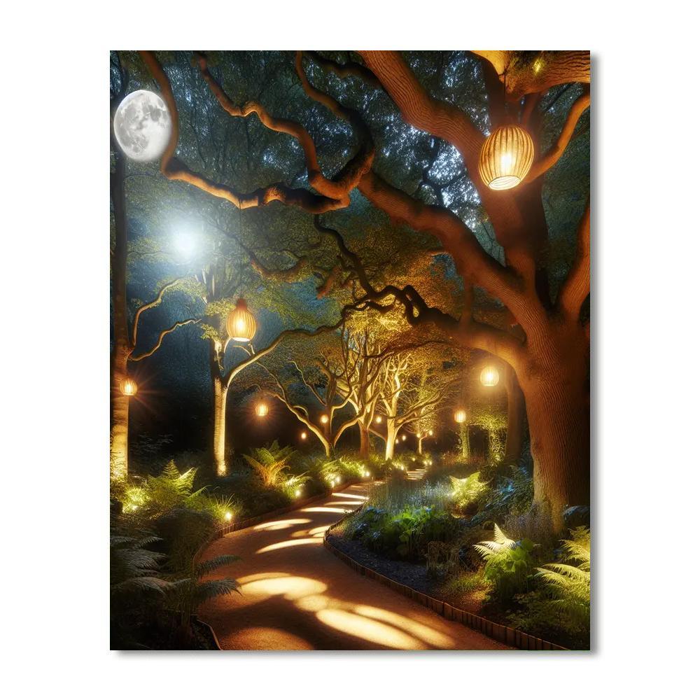Glowing Lanterns In Moonlit Forest Painting By Numbers Kit