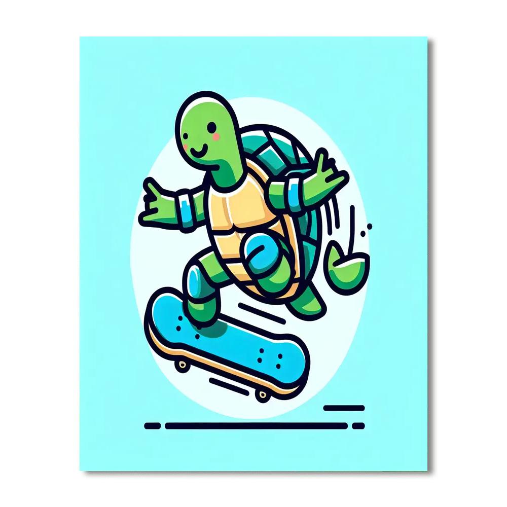 Skateboarding Turtle Number Painting