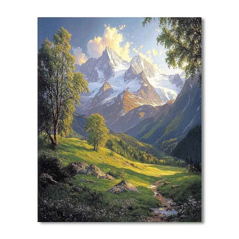Albert Bierstadt Inspired Ethereal Snow-Capped Peaks  Paint By Numbers
