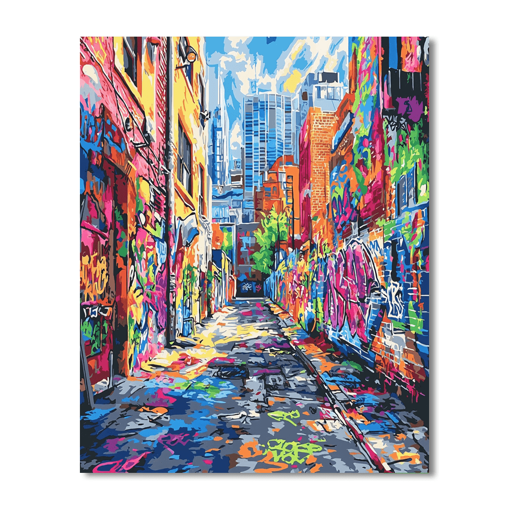 Banksy Inspired Colorful Urban Alleyways  Paint By Numbers