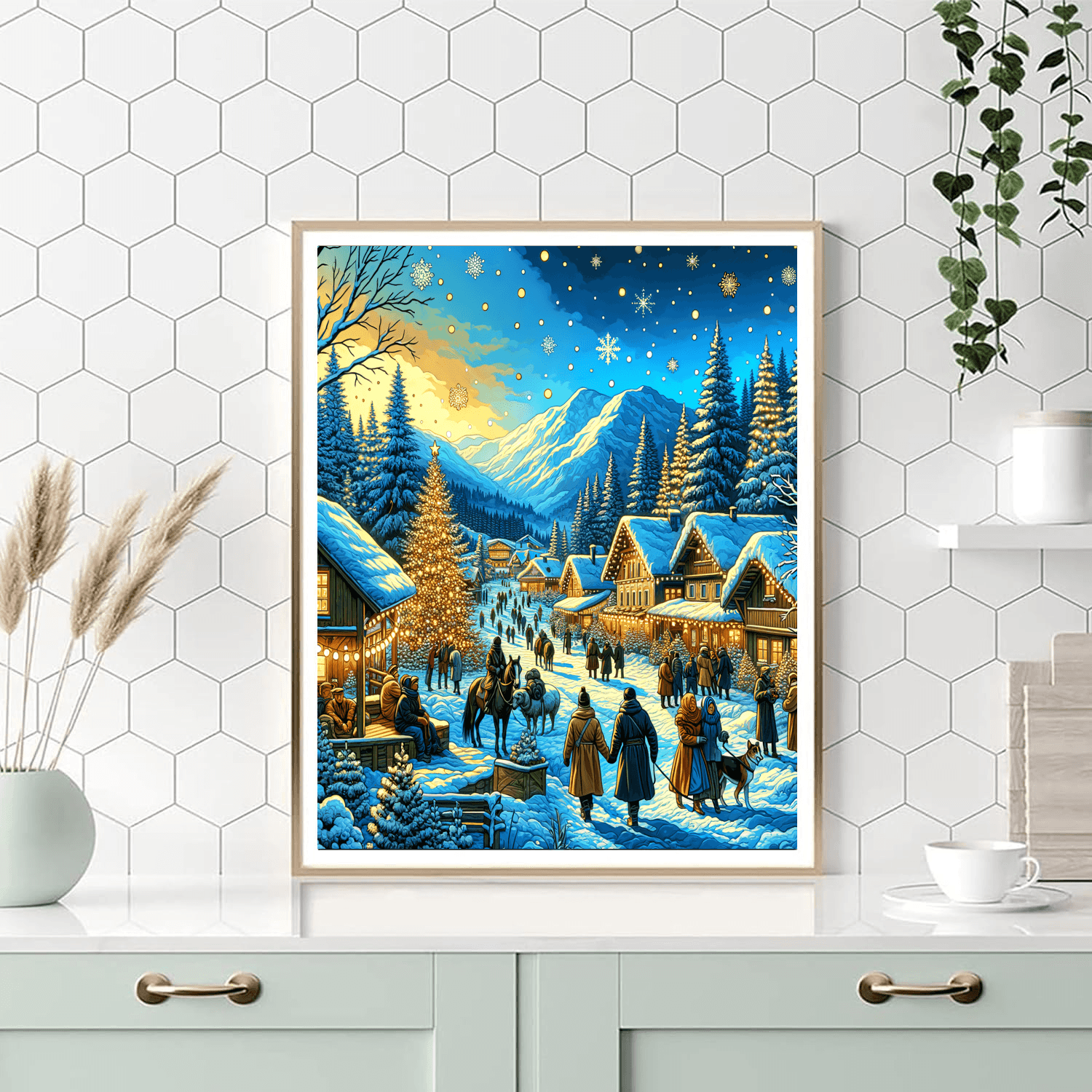 Quaint Village Winter Scene DIY Paint By Numbers