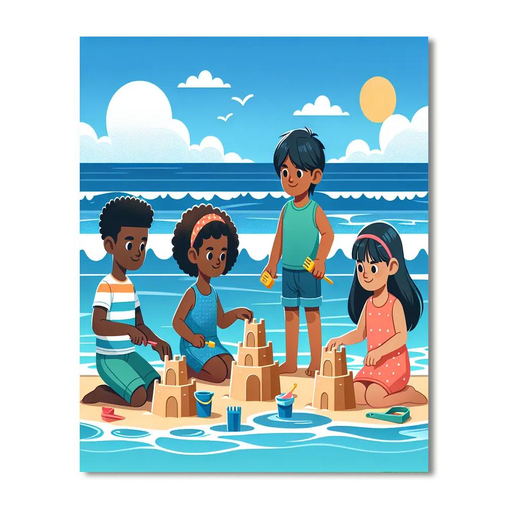 Sunny Seaside Sandcastles Painting Number Kit