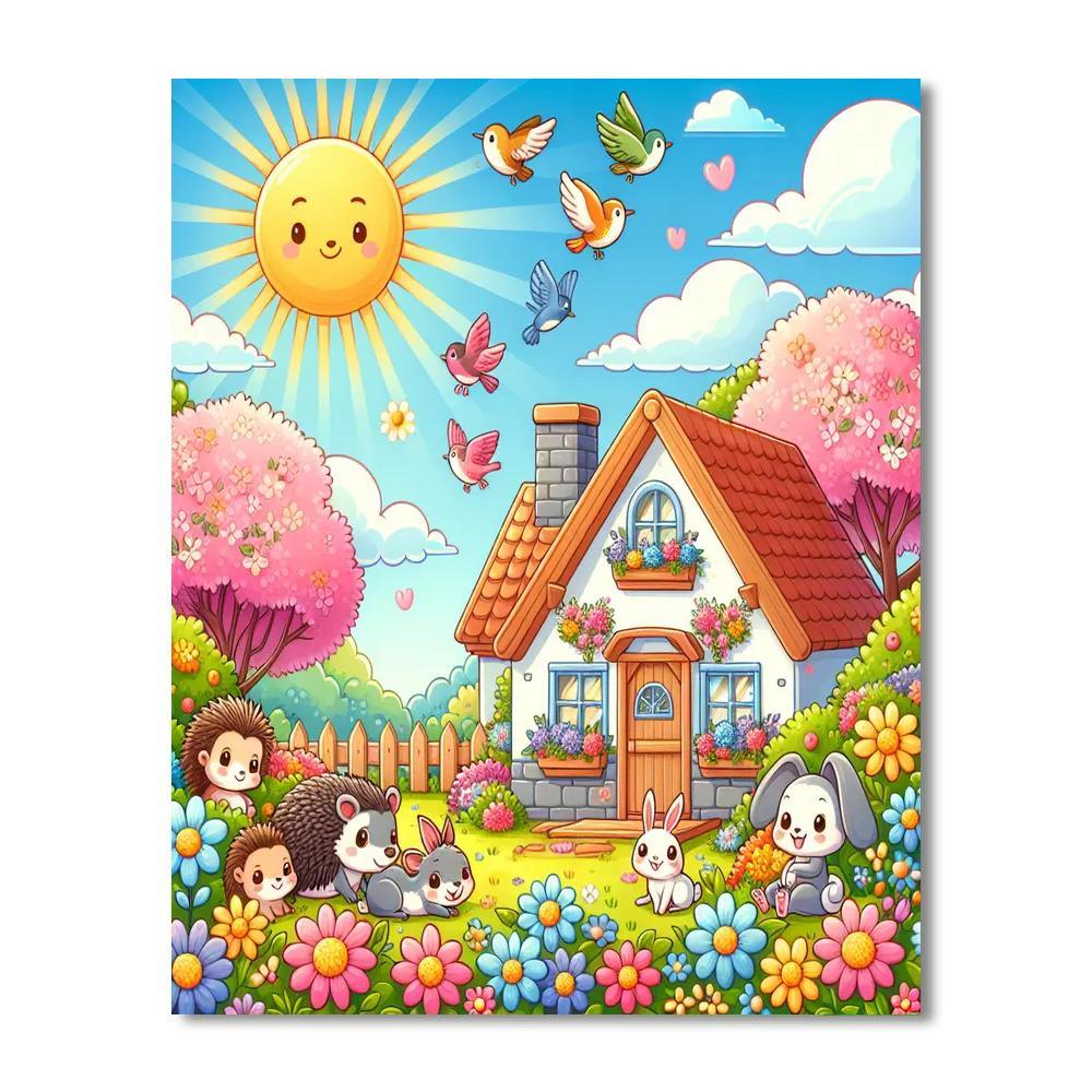 Cute Creatures In A Cozy Cottage Paint By Numbers