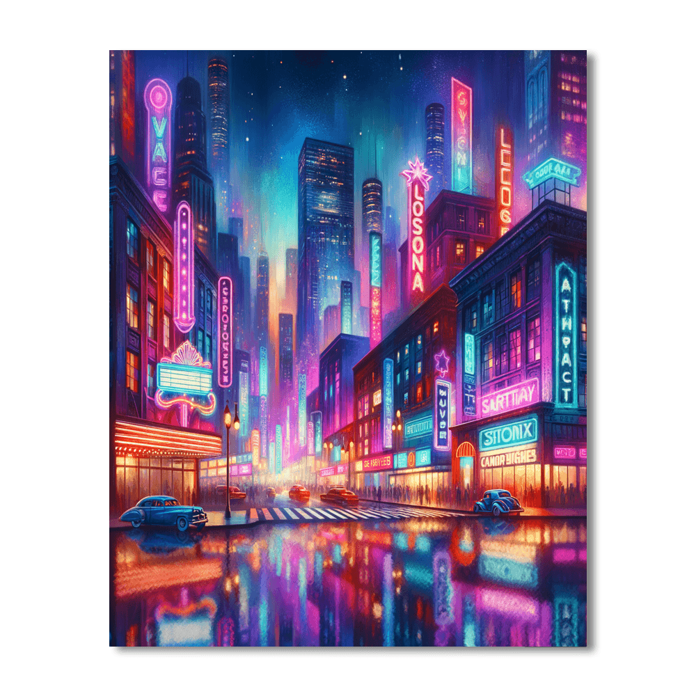 Retro Neon Cityscape Paint By Numbers
