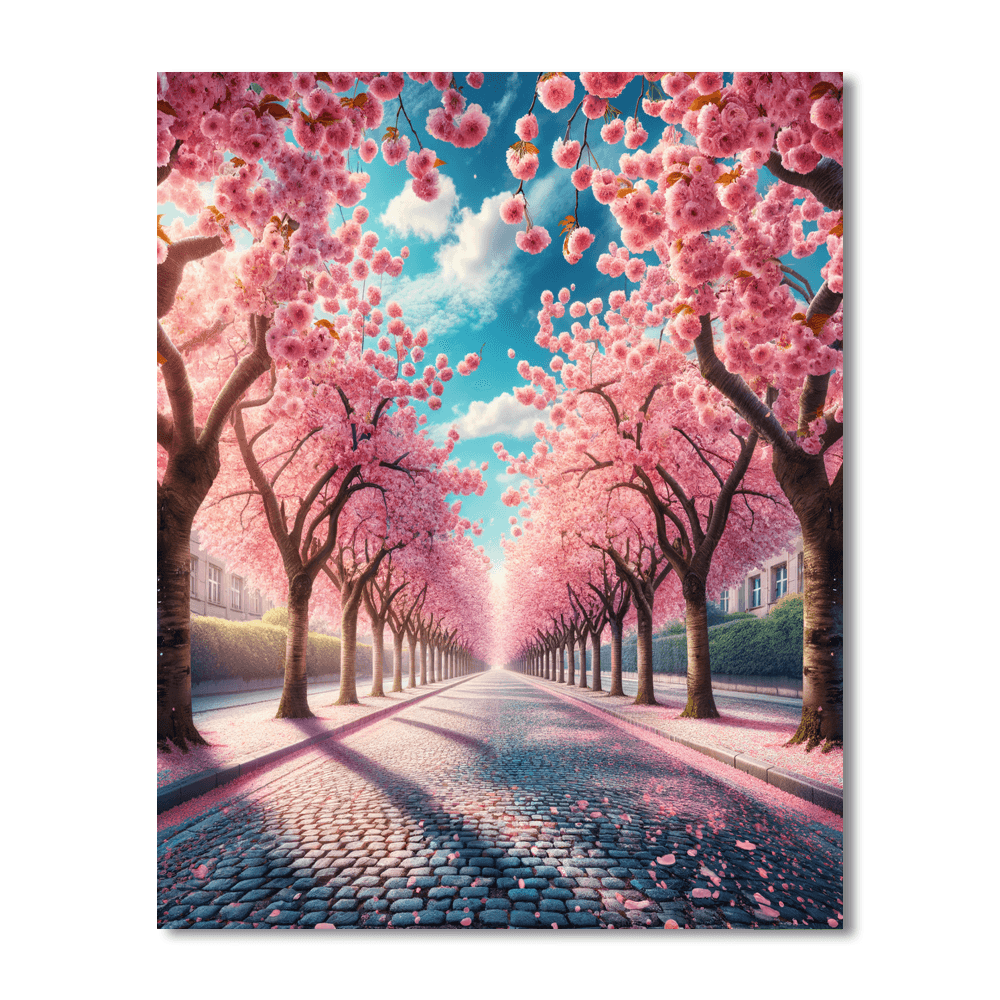 Joyful Cherry Blossom Avenue Paint By Numbers