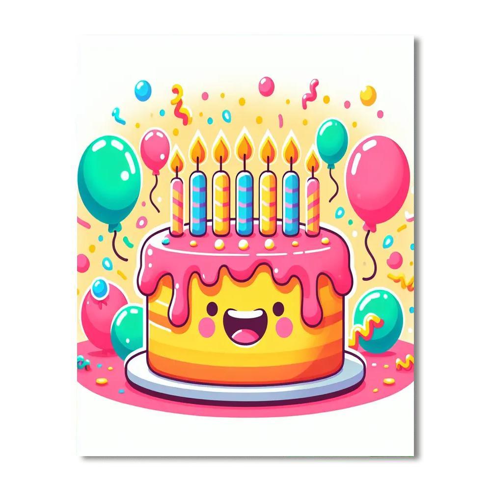 Bouncing Birthday Cake DIY Paint By Numbers