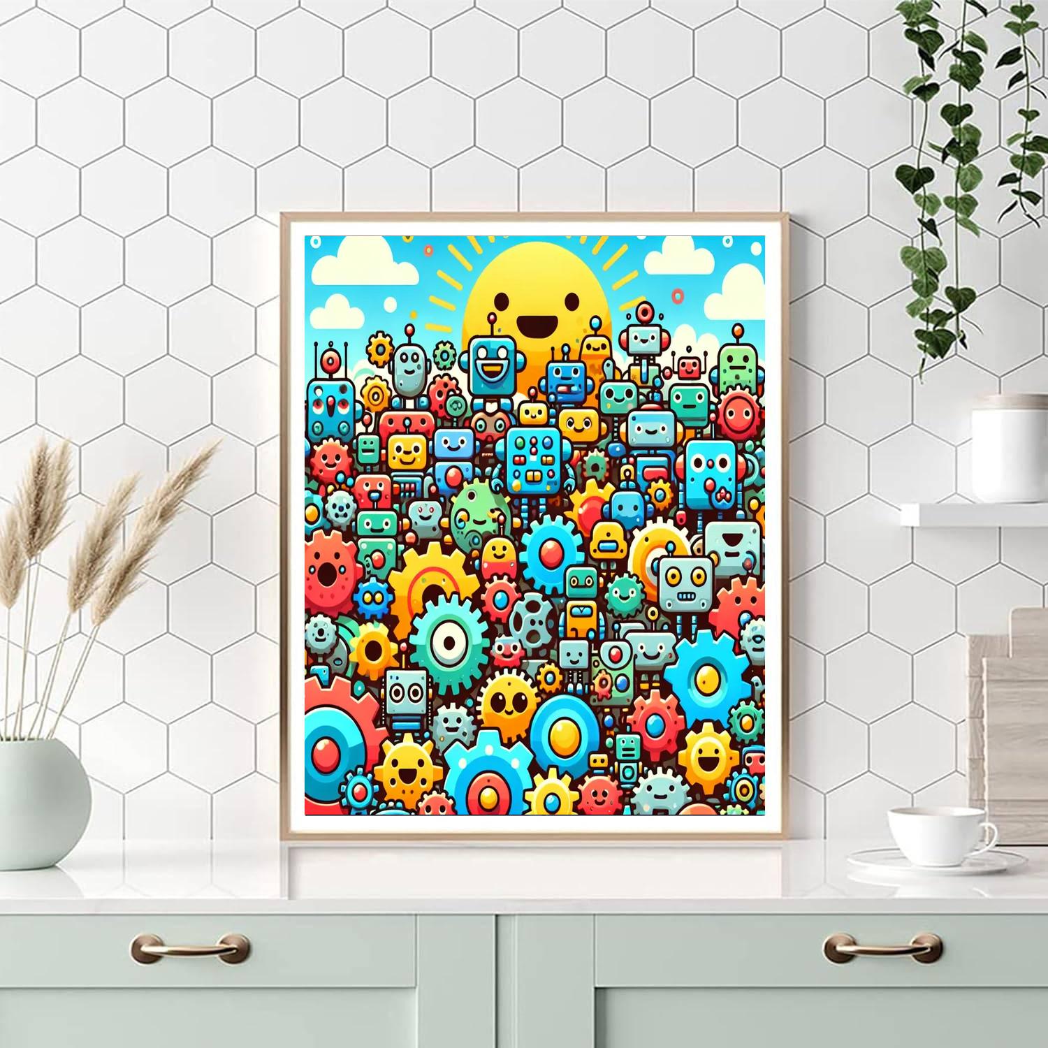 Playful Robot Crew Paint By Numbers Art