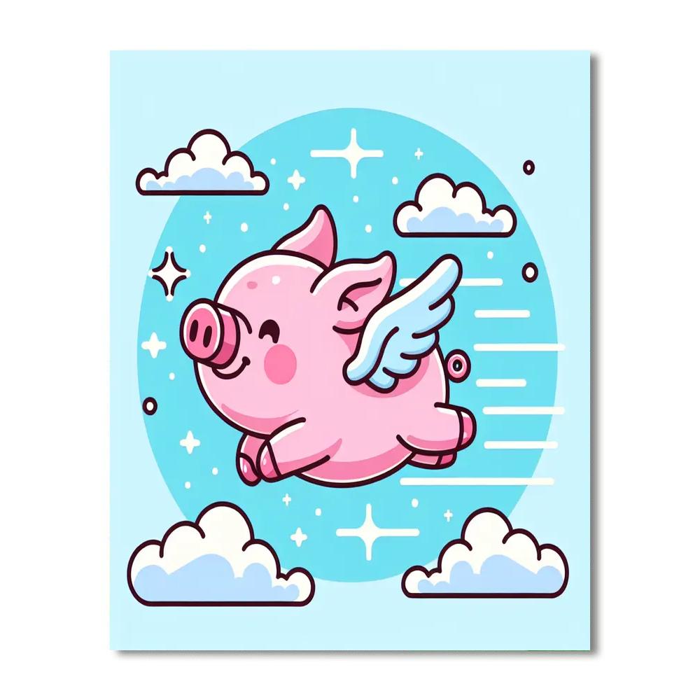 Funny Flying Pig Painting Number Kit