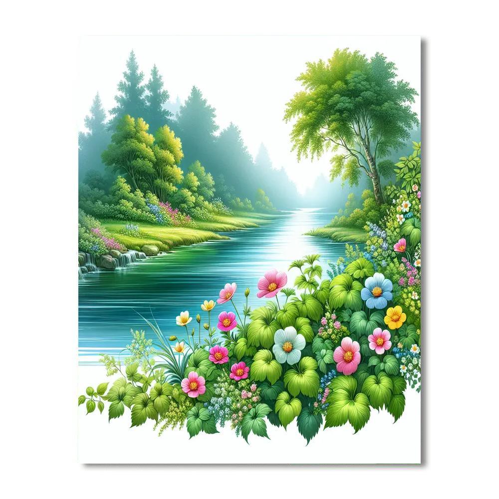 Glistening Riverbank Serenity Paint By Number