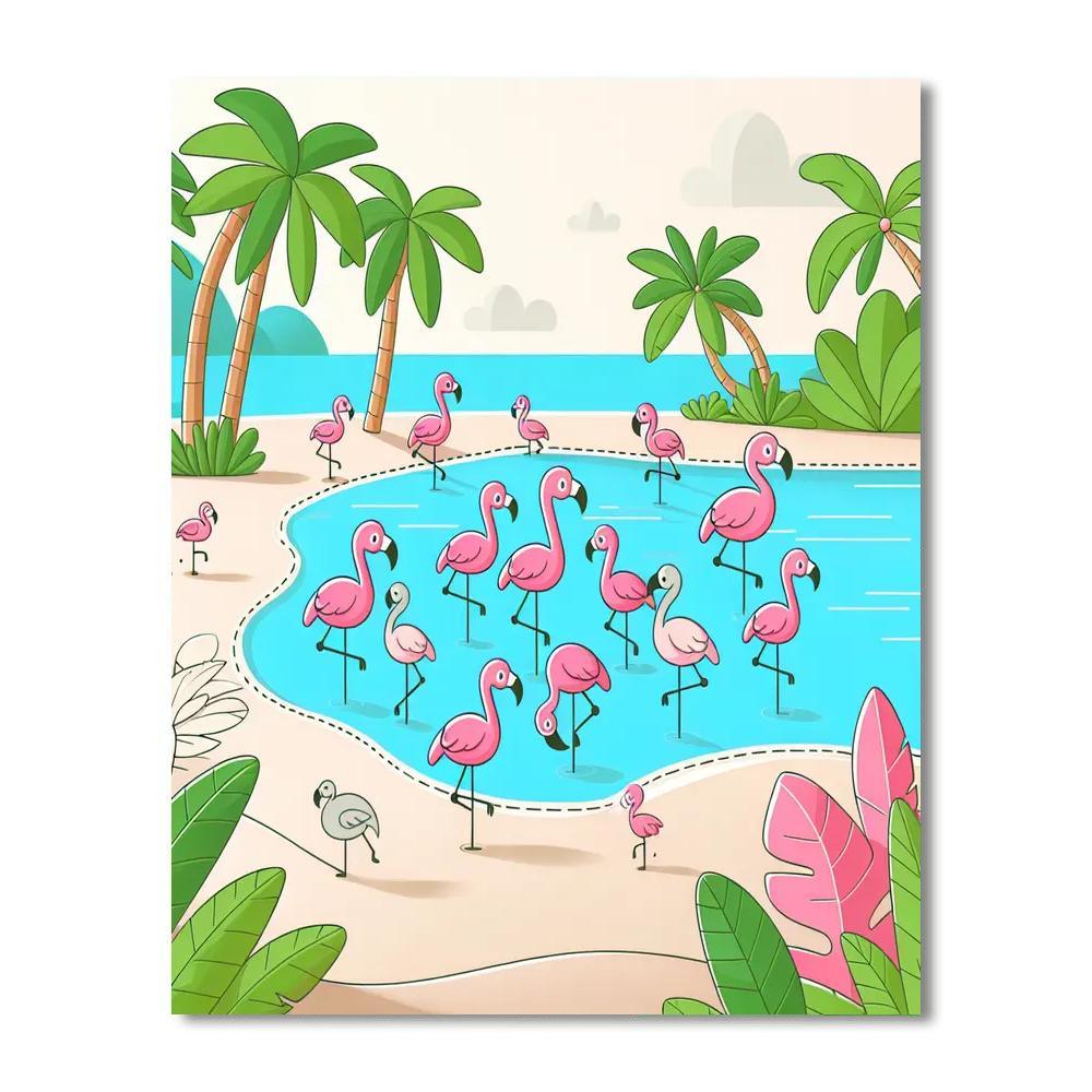 Friendly Flamingo Frolic Paint By Color