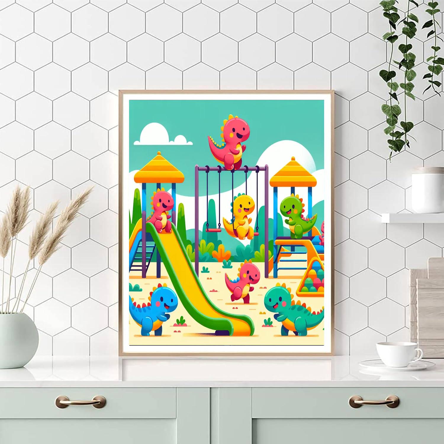 Friendly Dinosaurs Playground Paint By Numbers Art