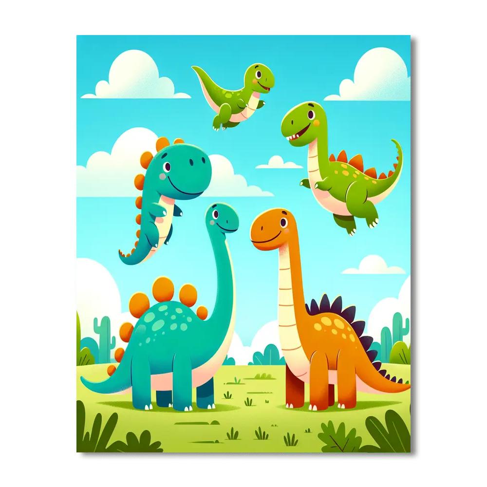 Sunny Day Dino Fun Paint By Numbers Art