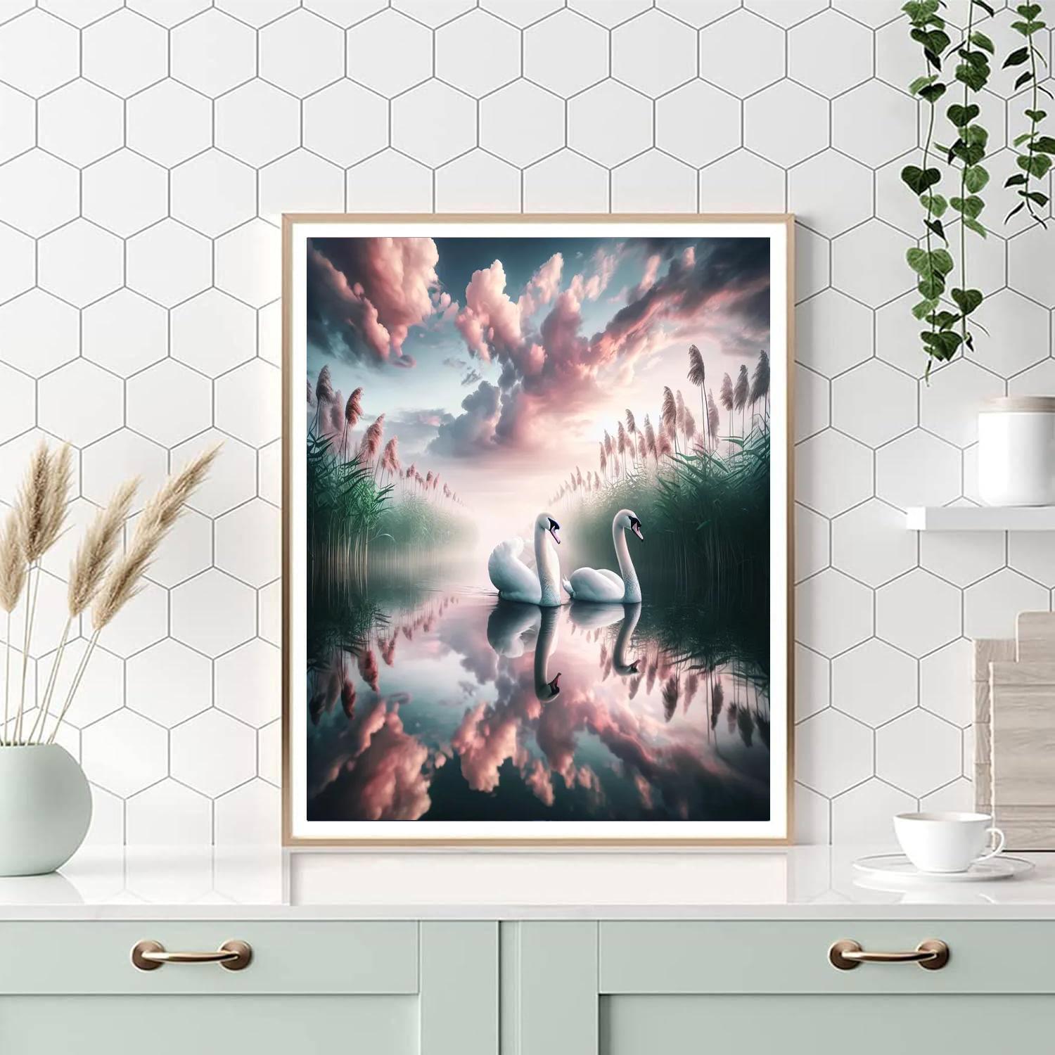 Elegant Swan Lake Serenity Painting By Numbers Kit