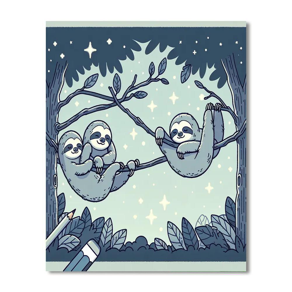 Starry Sloths Paint By Numbers Art