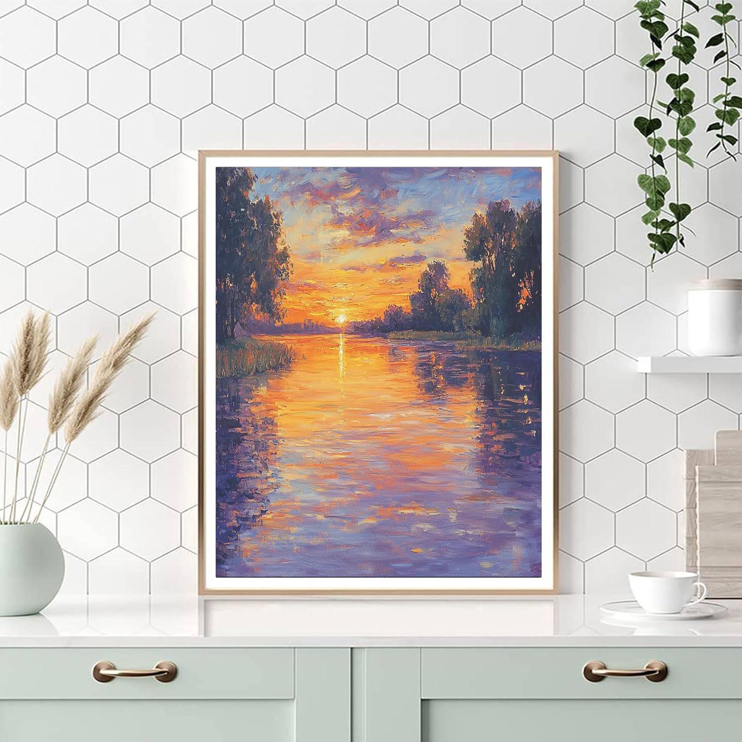 Camille Pissarro Inspired Impressionist Sunset Over Lake  Paint By Numbers
