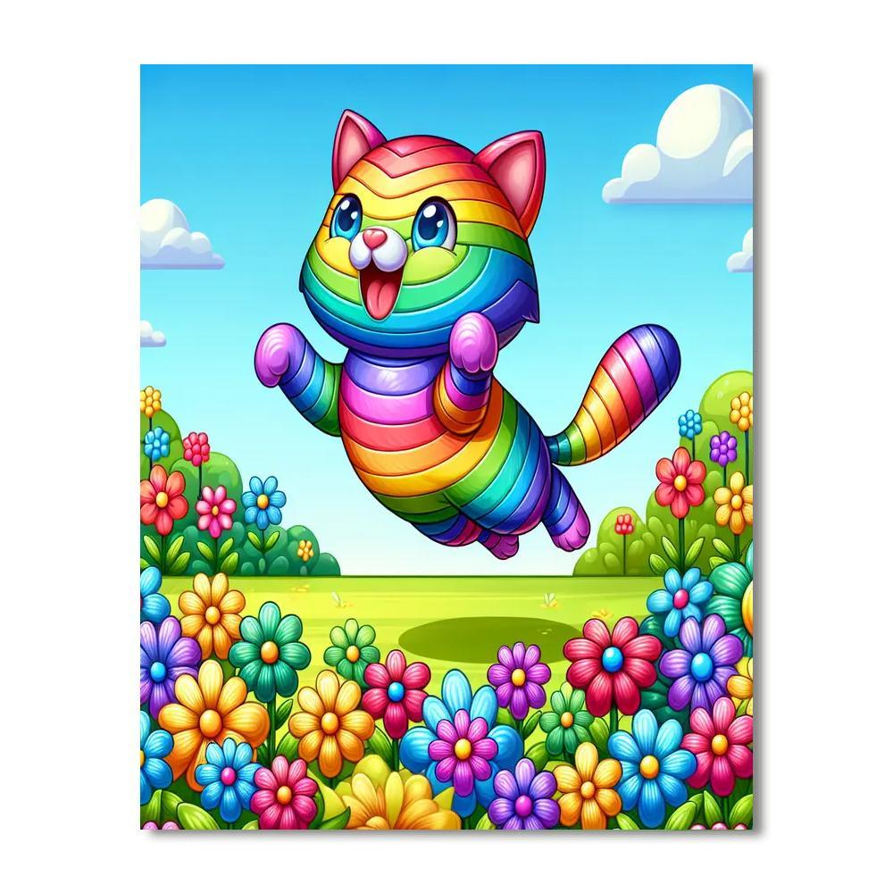 Bouncy Rainbow Cat DIY Paint By Numbers
