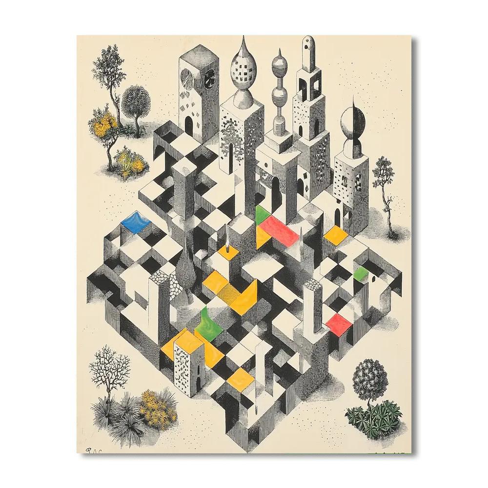 M.C. Escher Inspired Whimsical Geometries  Paint By Numbers