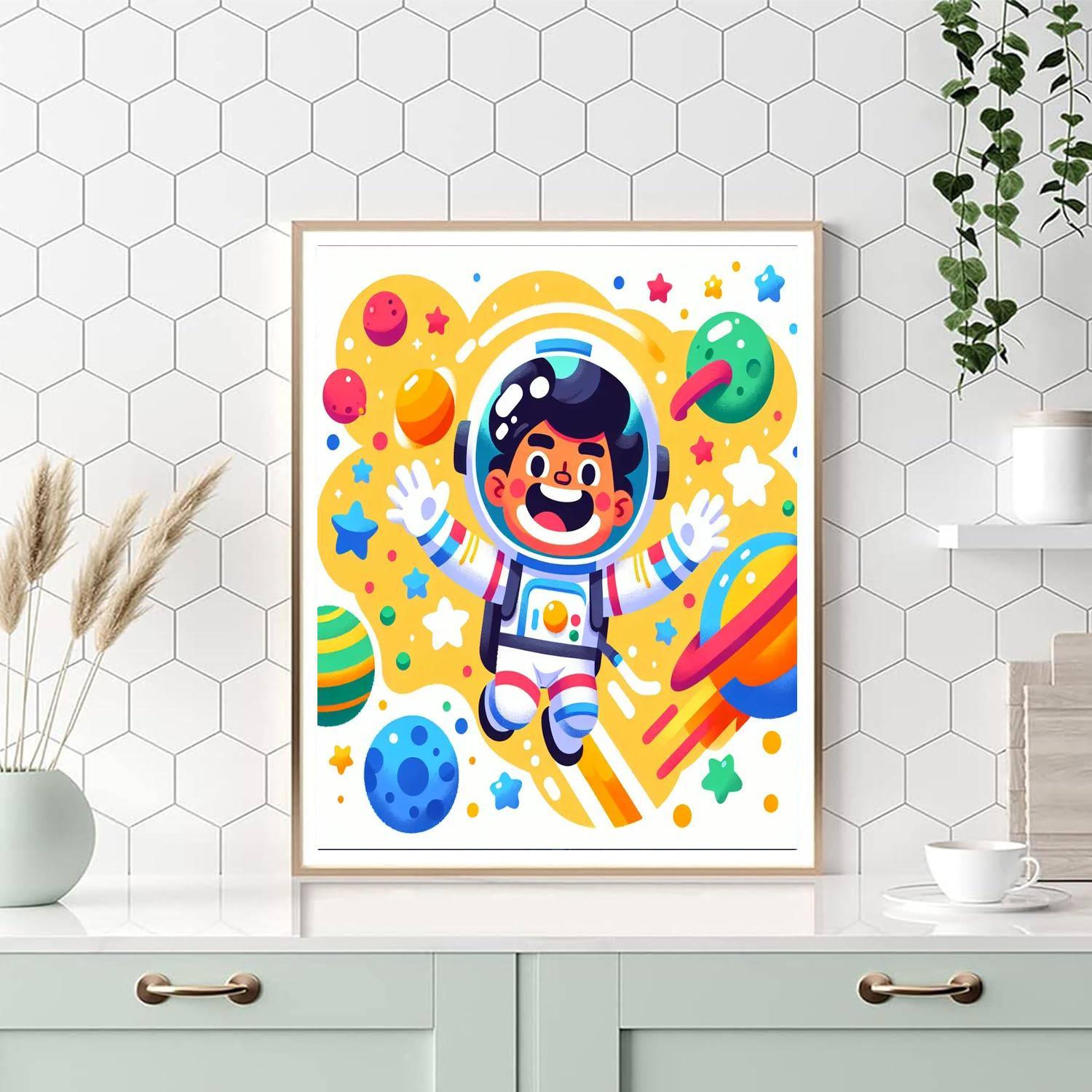 Space Adventure With Friendly Astronauts Paint By Numbers Art