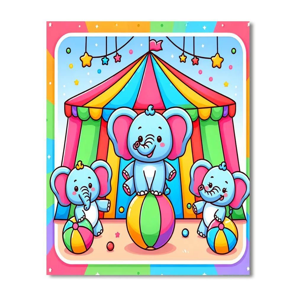 Funky Circus Elephants Painting By Numbers Kit