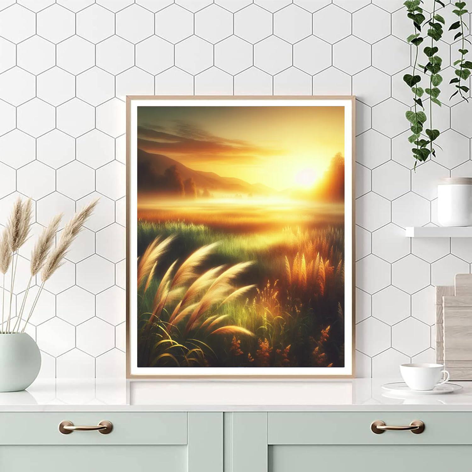Gentle Sunrise Over Fields Numbered Painting Kits